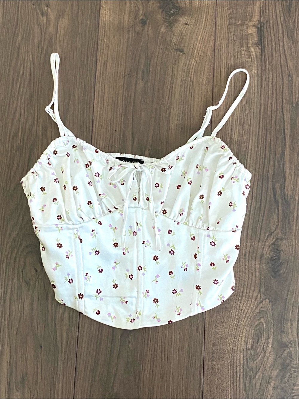Kendall & Kylie White Floral Tie-Front Cropped Cami